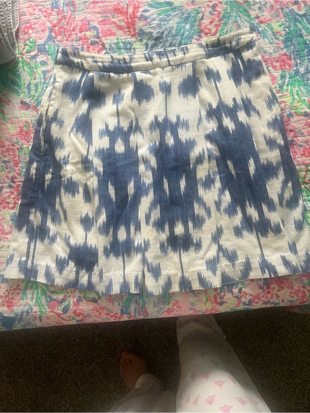 Vineyard Vines Blue and White Ikat A-Line Skirt
